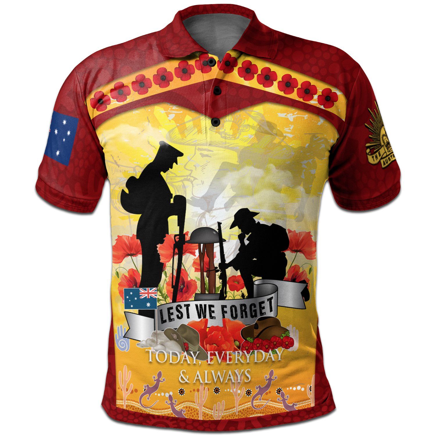 Australia Anzac Polo Shirt - Lest We Forget Aboriginal Version - BN21