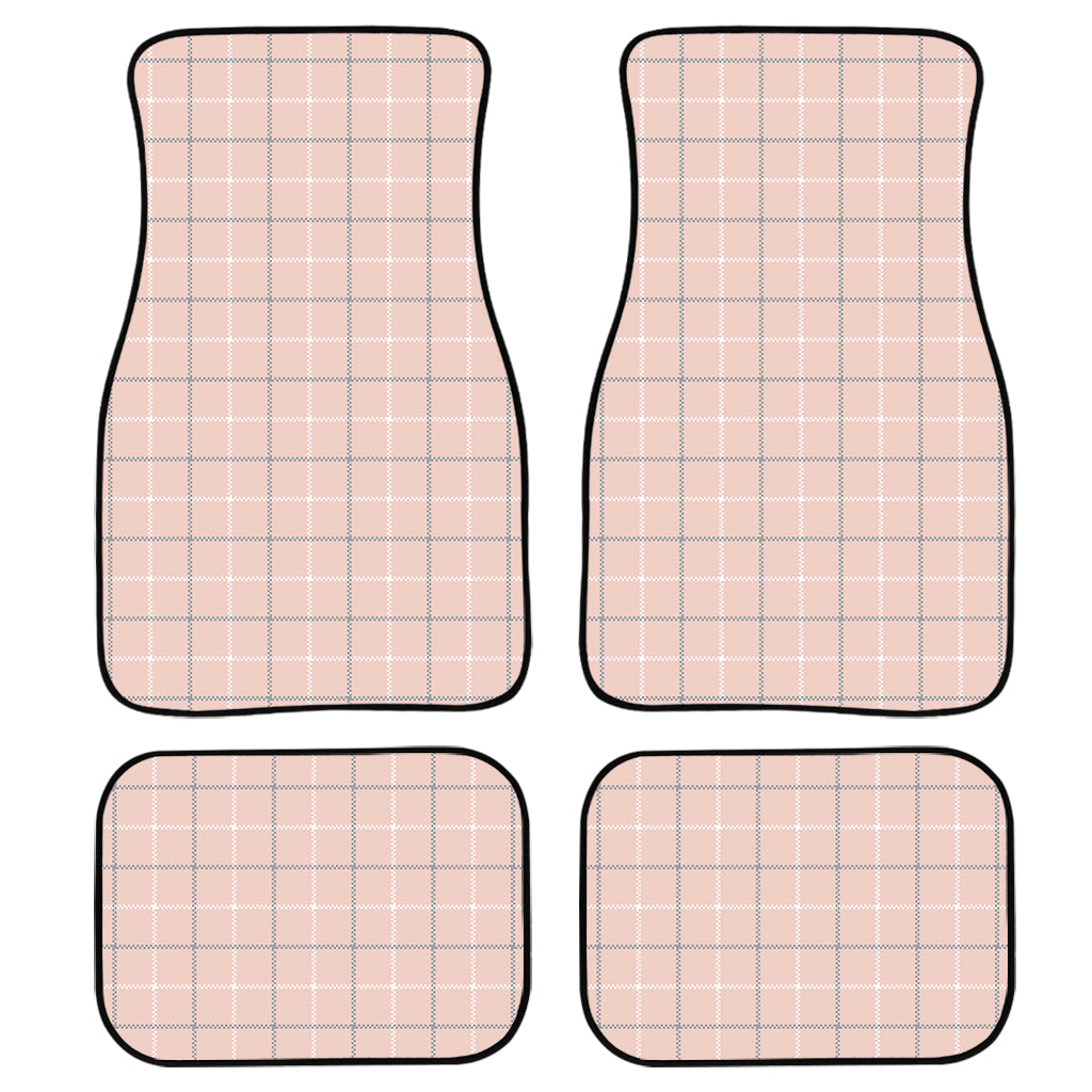 Pastel Pink Tattersall Pattern Print Front And Back Car Floor Mats, Front Car Mat