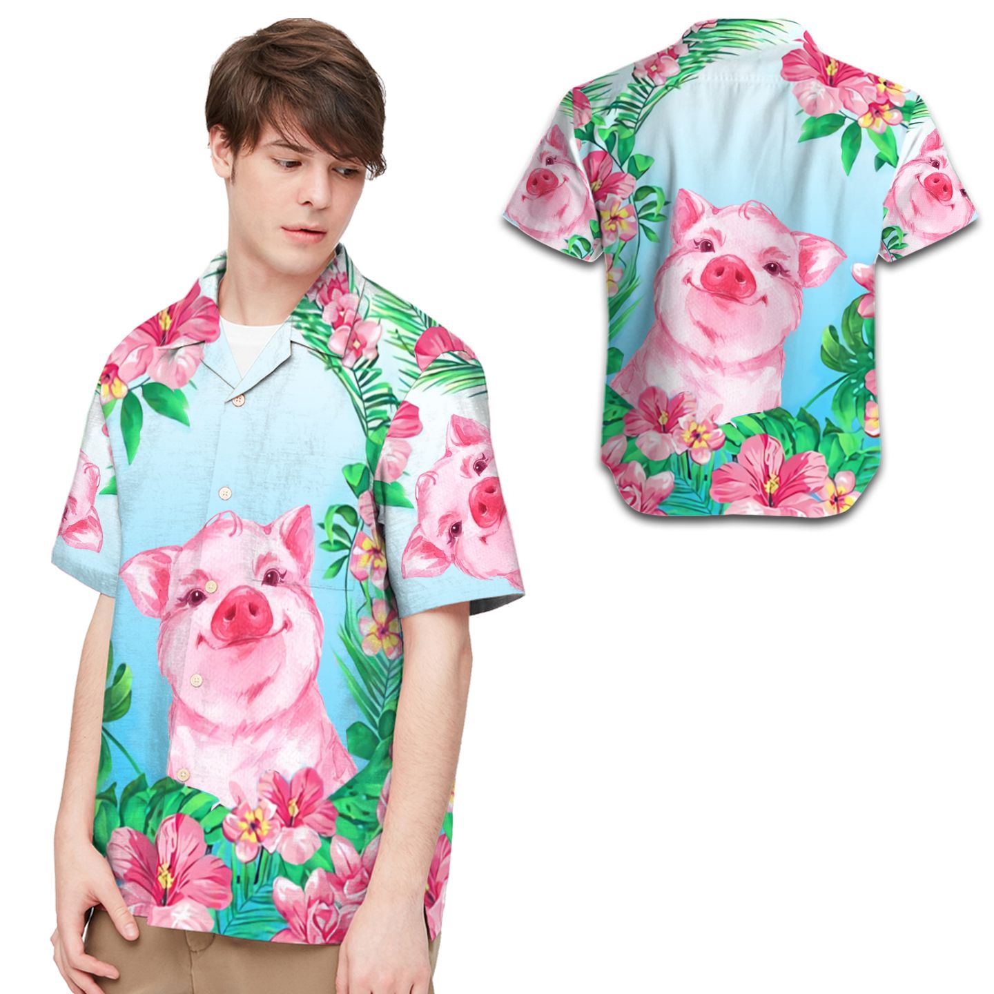 Pig Tropical Floral Men Hawaii Shirt For Lovers Ha26262