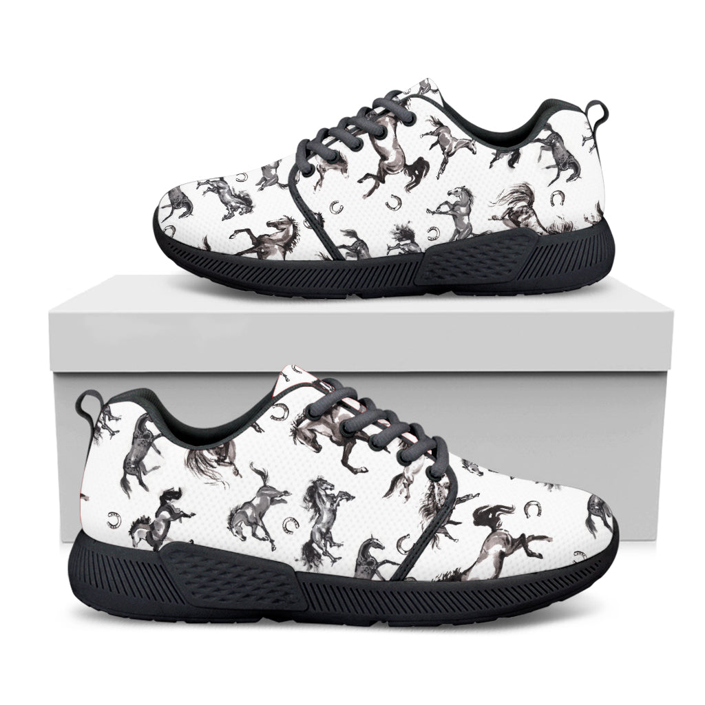 Watercolor Horse Pattern Print Black Athletic Shoes