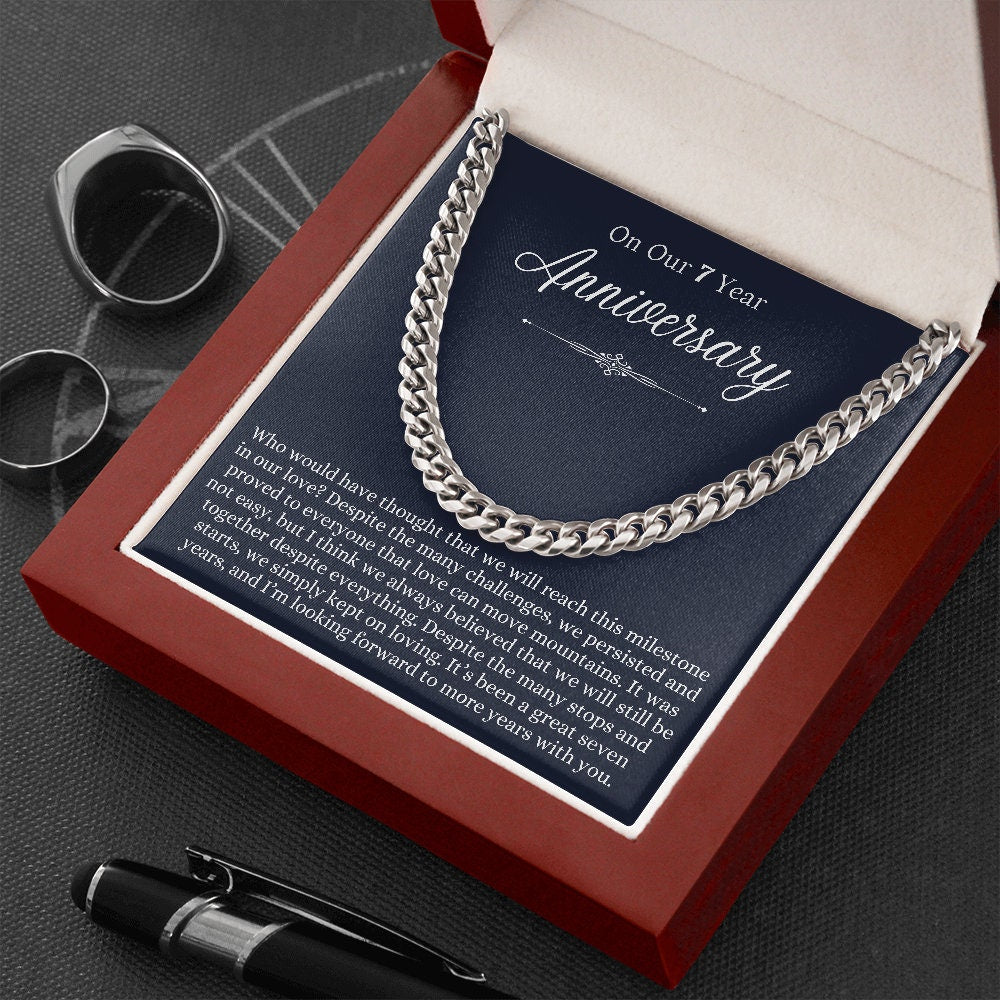 7 Year Anniversary Gift For Him, Anniversary Gift For Boyfriend/Husband/Fiancé, 7Th Anniversary Gift For Men, Cuban Chain Necklace