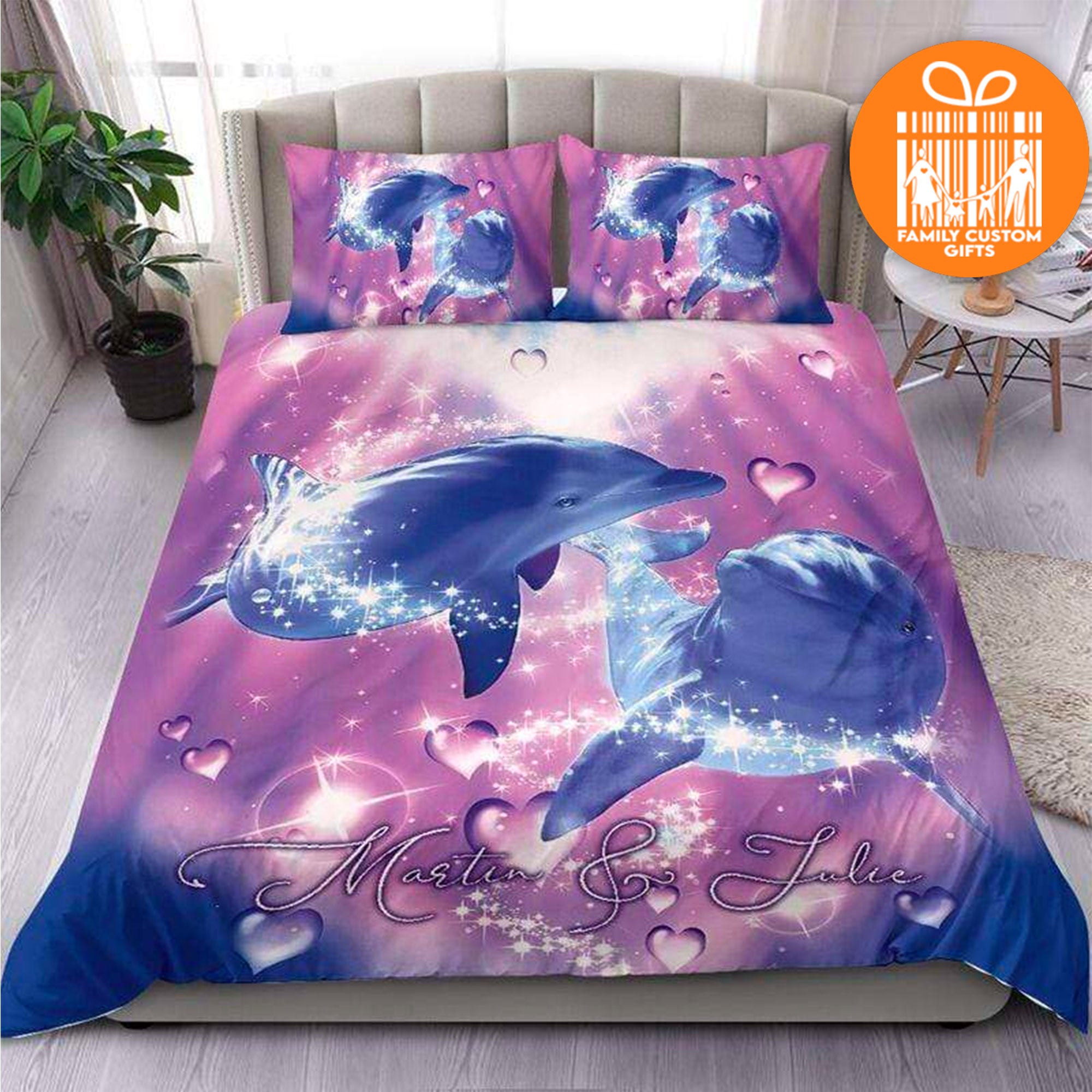 Custom Quilt Sets For Teens Adult Dolphin Couples Personalized Quilt Bedding For Couple