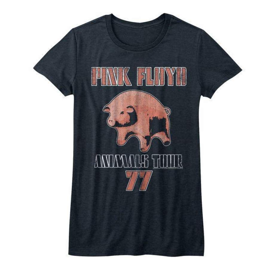 Pink Floyd Animals Tour ’77 Womens Juniors T Shirt Navy Heather