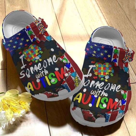 Autism Awareness Day Usa Flag I Heart Someone With Autism Puzzle Pieces Crocband Clog Shoes