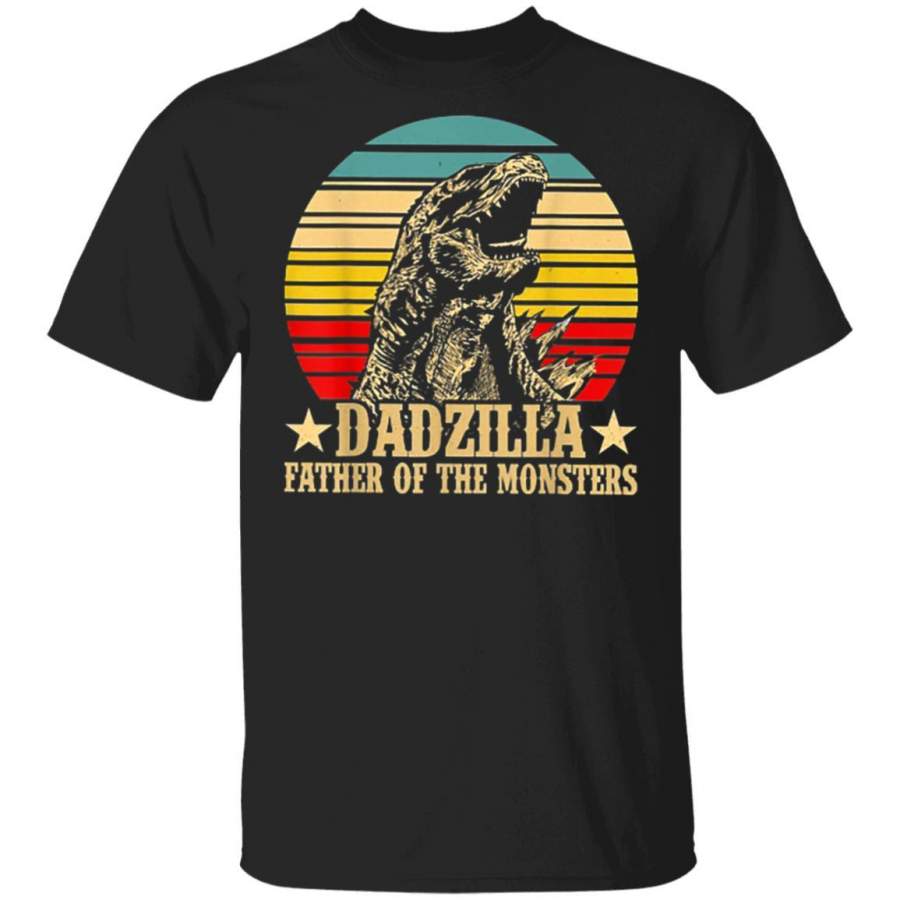 Dadzilla Father Of The Monsters Retro Vintage Sunset T-Shirt for dadoo fan of gozilla monster dinosaurs tfm