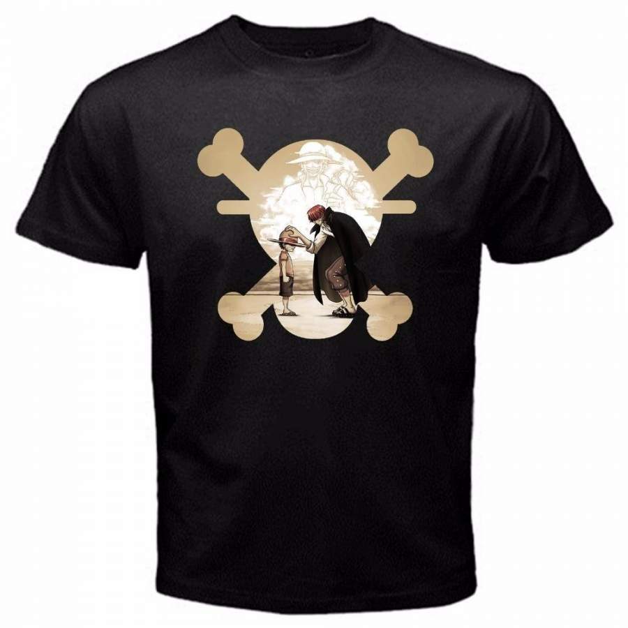 Fun Shirts Short Mens One Piece 2 Captain Monkey Luffy Anime Japan Pirate T-Shirt Black Basic Tee Men Printed O-Neck Tee