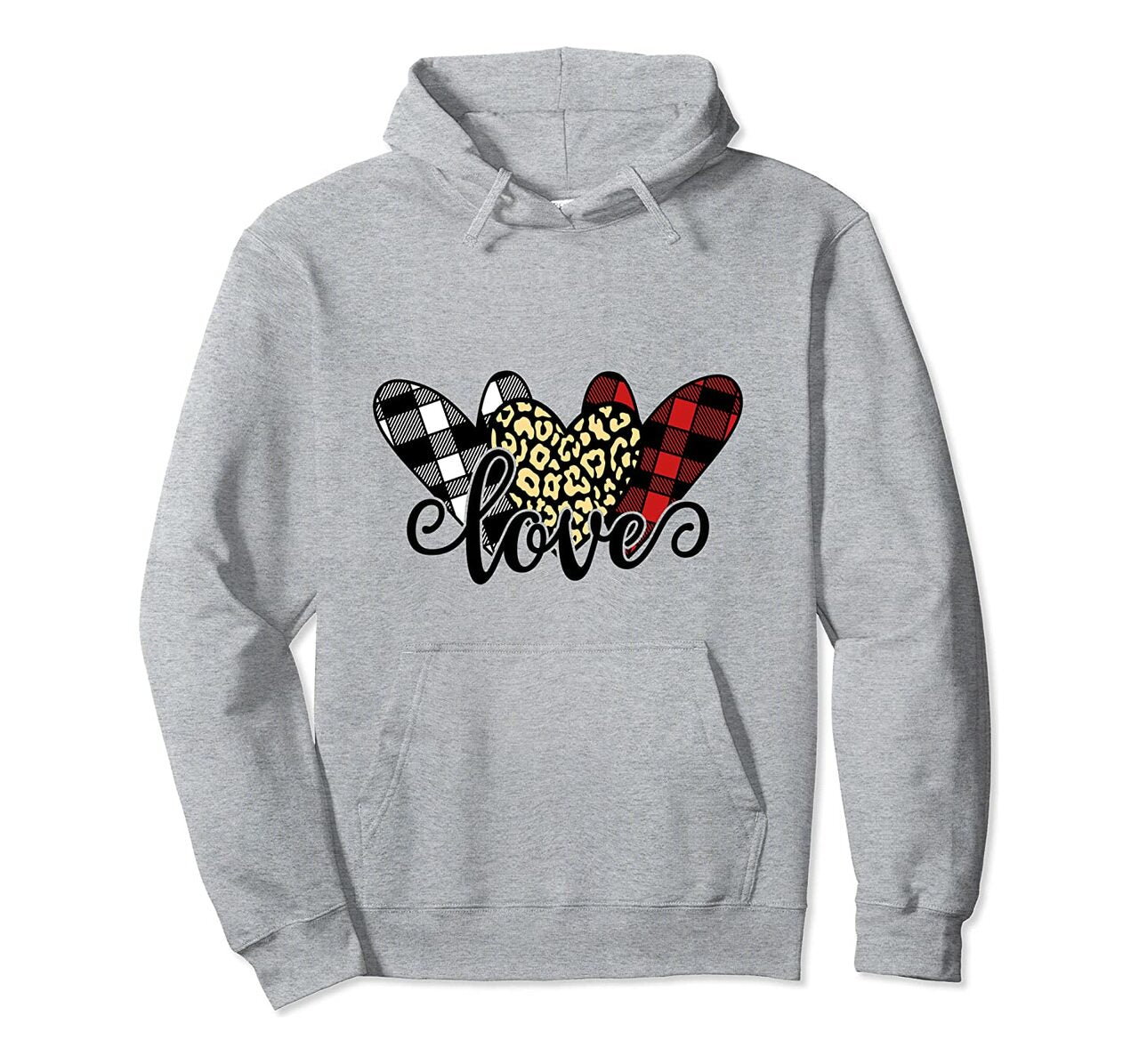 Three Hearts Leopard Buffalo Plaid Valentines Day Gift Pullover Hoodie T Shirt, Sweatshirt,Hoodie