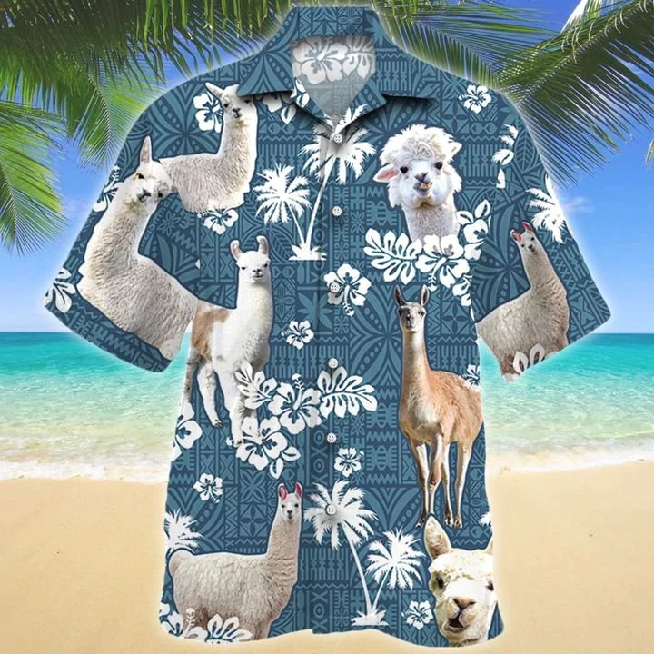 Llama Blue Tribal Pattern Hawaii Shirt Ha63791