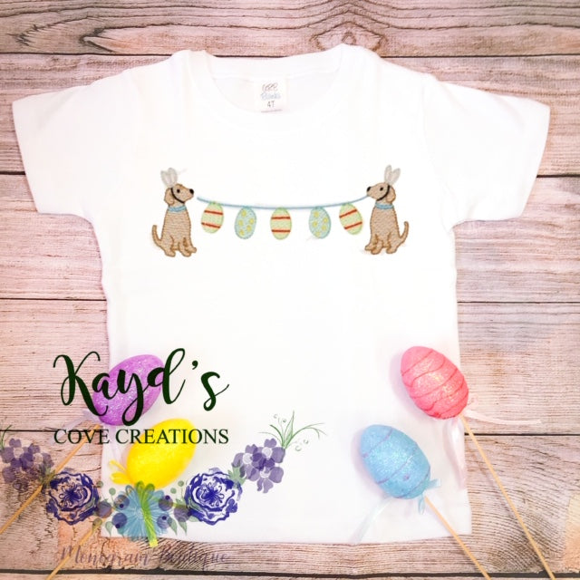 Puppy Easter Egg Banner embroidery tee