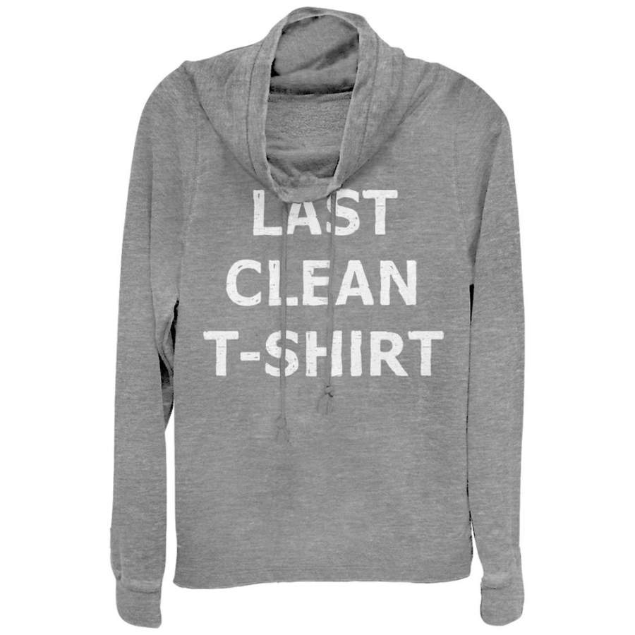 CHIN UP Junior’s Last Clean  Cowl Neck Sweatshirt Gray Heather