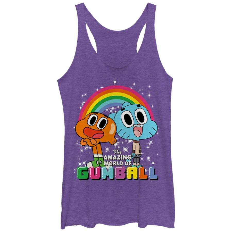 The Amazing World of Gumball Women’s Darwin Rainbow  Racerback Tank Purple Heather S