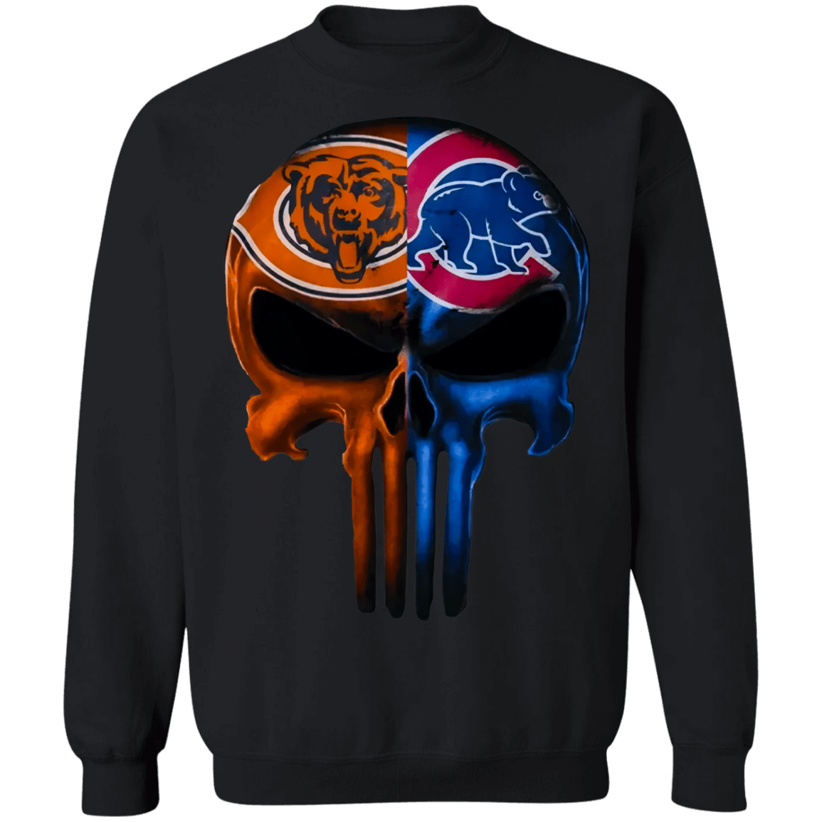 Punisher Skull Chicago Bears And Chicago Cubs Funny Sports Fans Sweatshirt