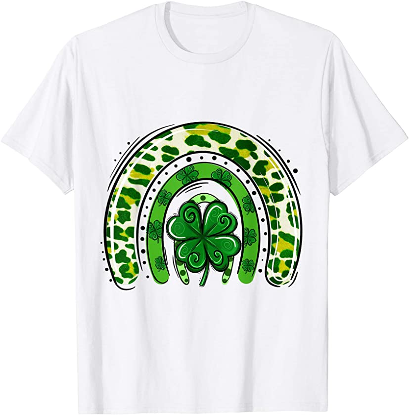 Rainbow Cheetah Leopard Shamrock Funny St Patrick’s Day Gift T-Shirt