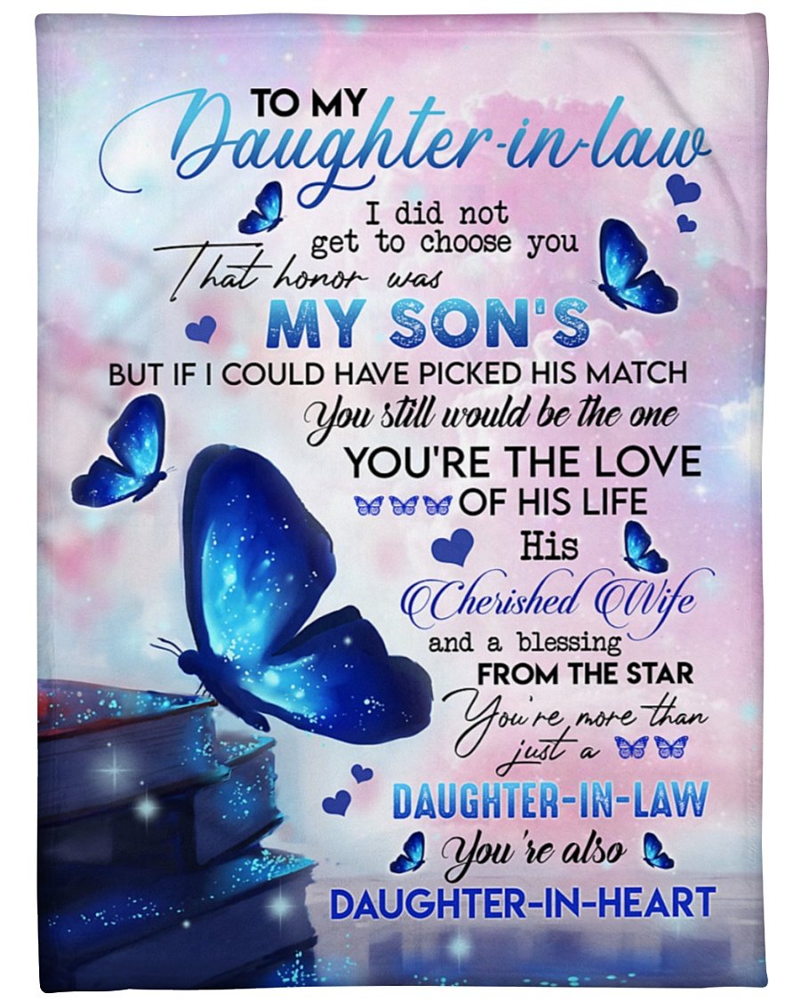 To My Daughter In Law His Cherished Wife Butterfly Blanket Gift For Daughter In Law Birthday Gift Home Decor Bedding Couch Sofa Soft And Comfy Cozy