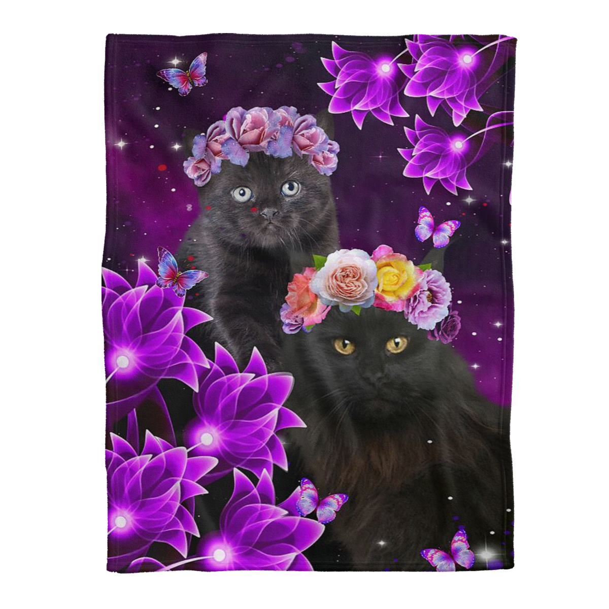 Cat Blanket, Cat Puppy Cute With Flower Fleece Blanket