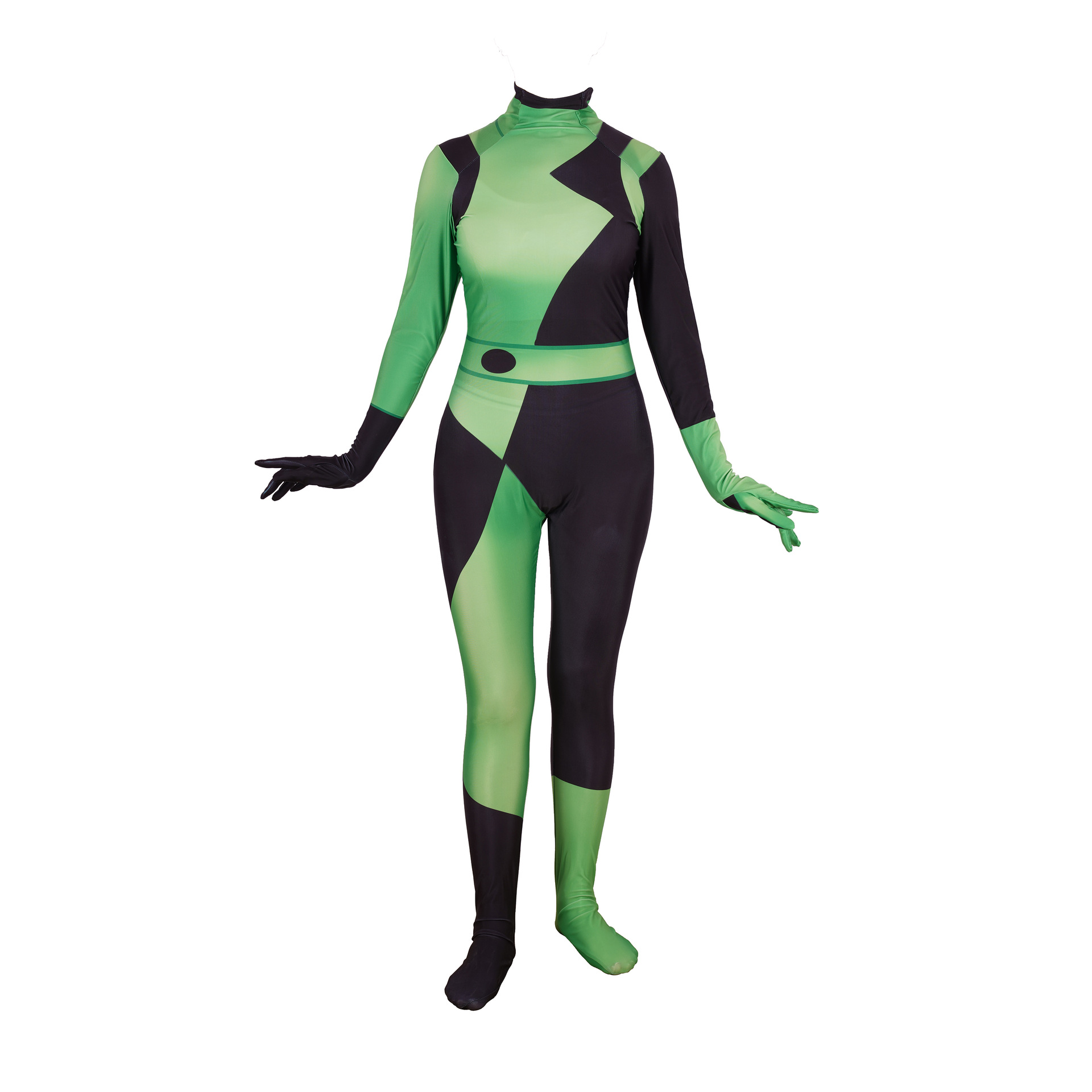 VIP FASHION Hot Sales Movie Super Villain Kim Female Shego Costume Lycra Spandex Halloween Cosplay Shego Women BodySuit alx