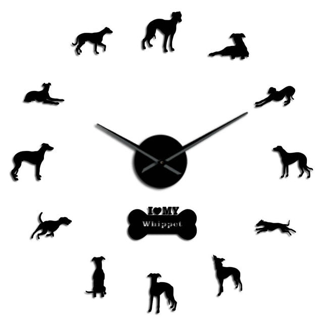 Whippet Dog Italian Greyhound Portrait 3D Acrylic Diy Wall Clock Home Decor Wall Stickers