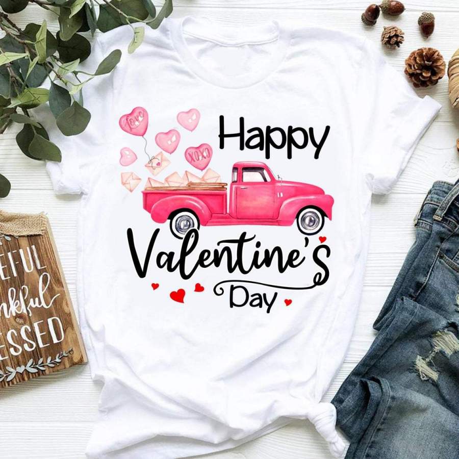 Happy Valentines Truck Shirt, Happy Valentines Day, Valentines Day Shirt For Couple, Heart Shirt