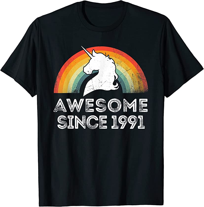 Vintage Unicorn Awesome Since 1991 30th Birthday 30 Year Old T-Shirt