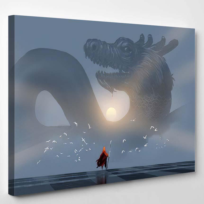 Wizard Summoning Chinese Dragon Against Sunlight – Dragon Animals Canvas Print