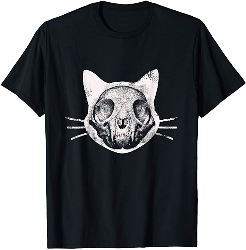 Alternative Clothes Aesthetic Goth Women – Cat Skull Graphic T-Shirt