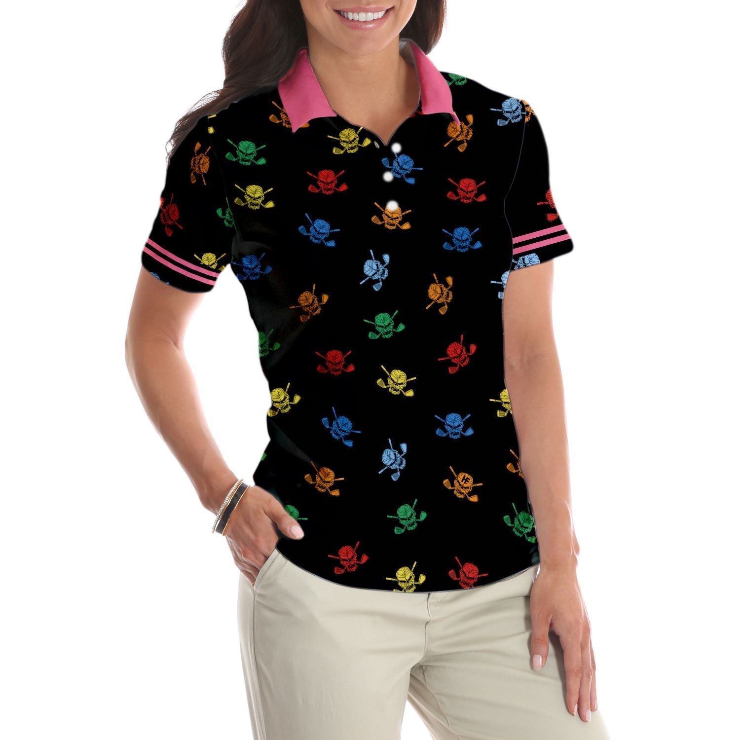 Golf Skull Women Shirt V1 Short Sleeve Women Polo Shirt Coolspod