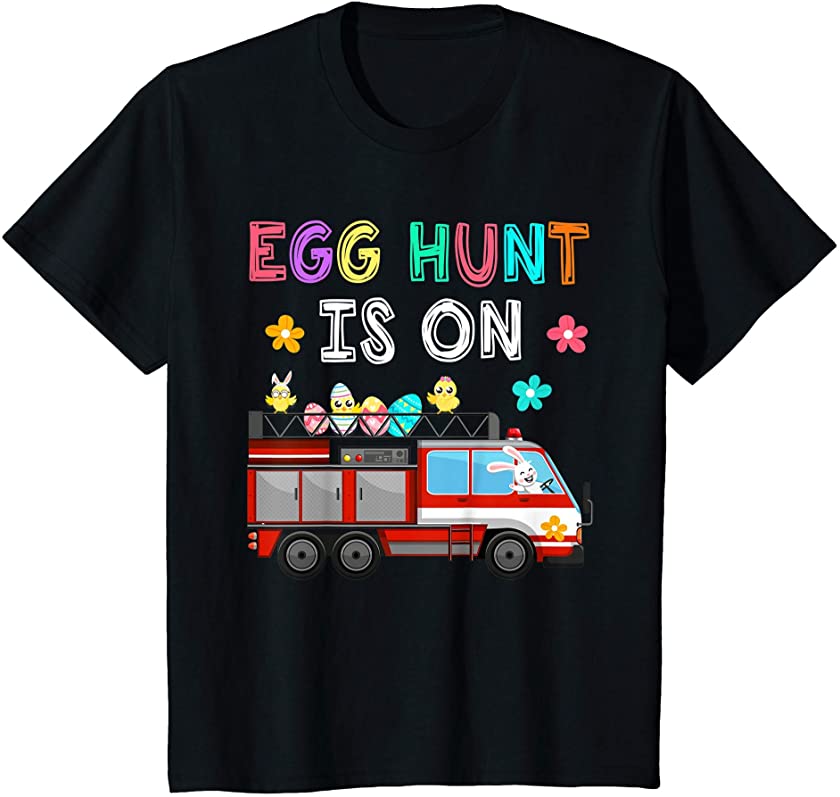 Kids Happy Easter Bunny Firetruck Easter Egg Hunt Boy Kids T-Shirt