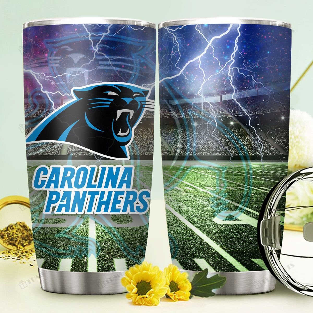 Buy Carolina Panthers American Football Team Logo On Stadium Background Stainless Steel Tumbler