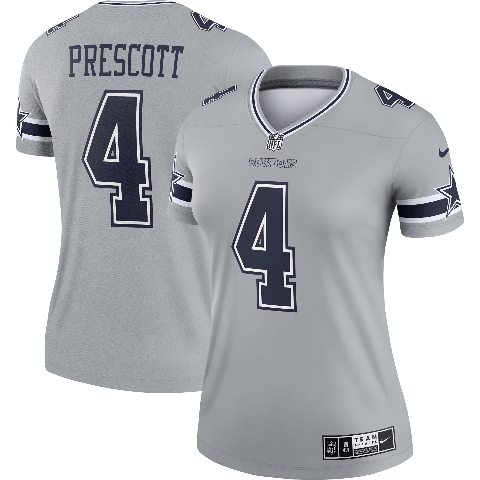 Women’s Dallas Cowboys Dak Prescott Gray Inverted Legend Jersey