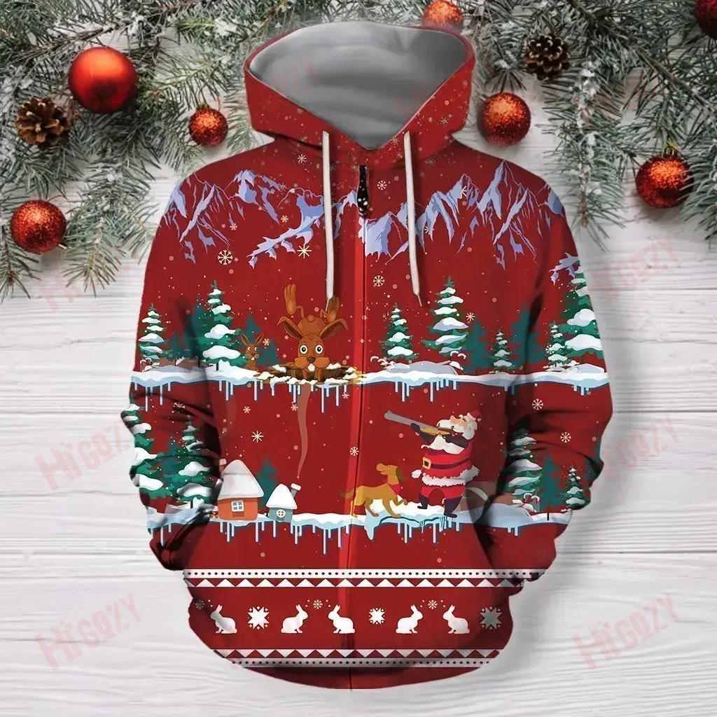 3D All Over Print Red Rabbit Hunting Hoodies Clothes Sweatshirt Black Hoodie, Hoodies For Men