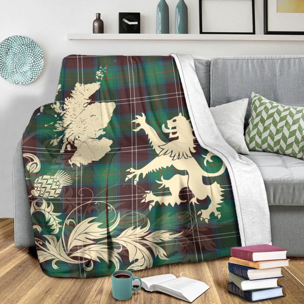 Tartan Blanket Chisholm Hunting Ancient Tartan Scotland Lion Thistle Map Plaid Blanket