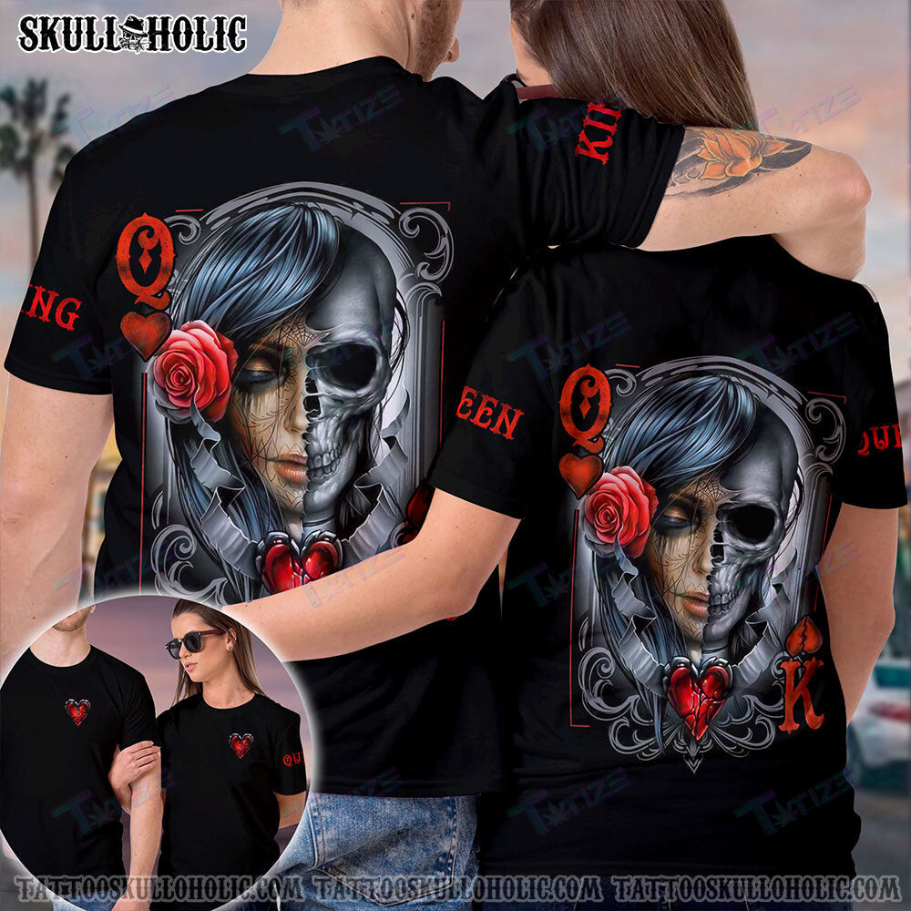 Matching Couple Shirt Skull King Queen Couple New 3D All Over Printed Shirt, Sweatshirt, Hoodie, Bomber Jacket Size S – 5Xl