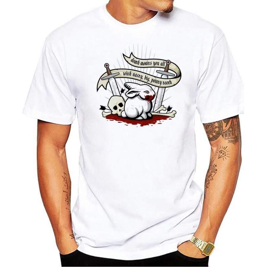 Mens Fun The Rabbit of Caerbannog Print T-Shirt Fashion Novelty Short-Sleeve T-Shirt Top Mens Clothing