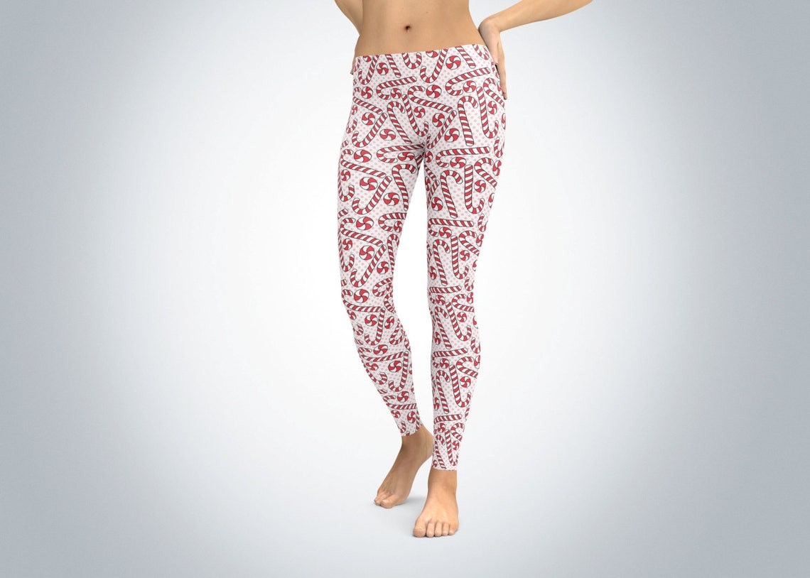 Christmas Candy Cane Christmas Leggings For Sports, Yoga, Workout Fitness, Women Gift