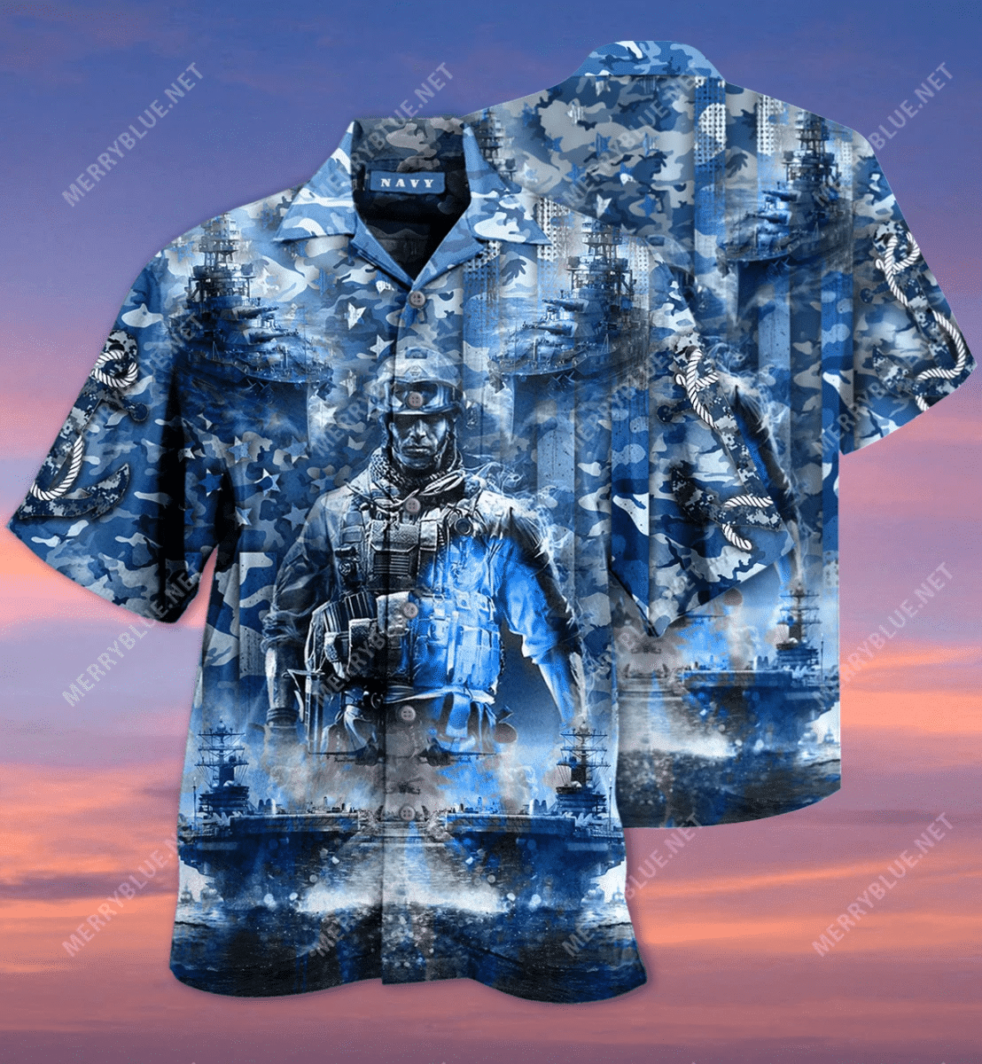 Soldier Veteran Navy Camo Hawaii Aloha Shirts V Ha30438