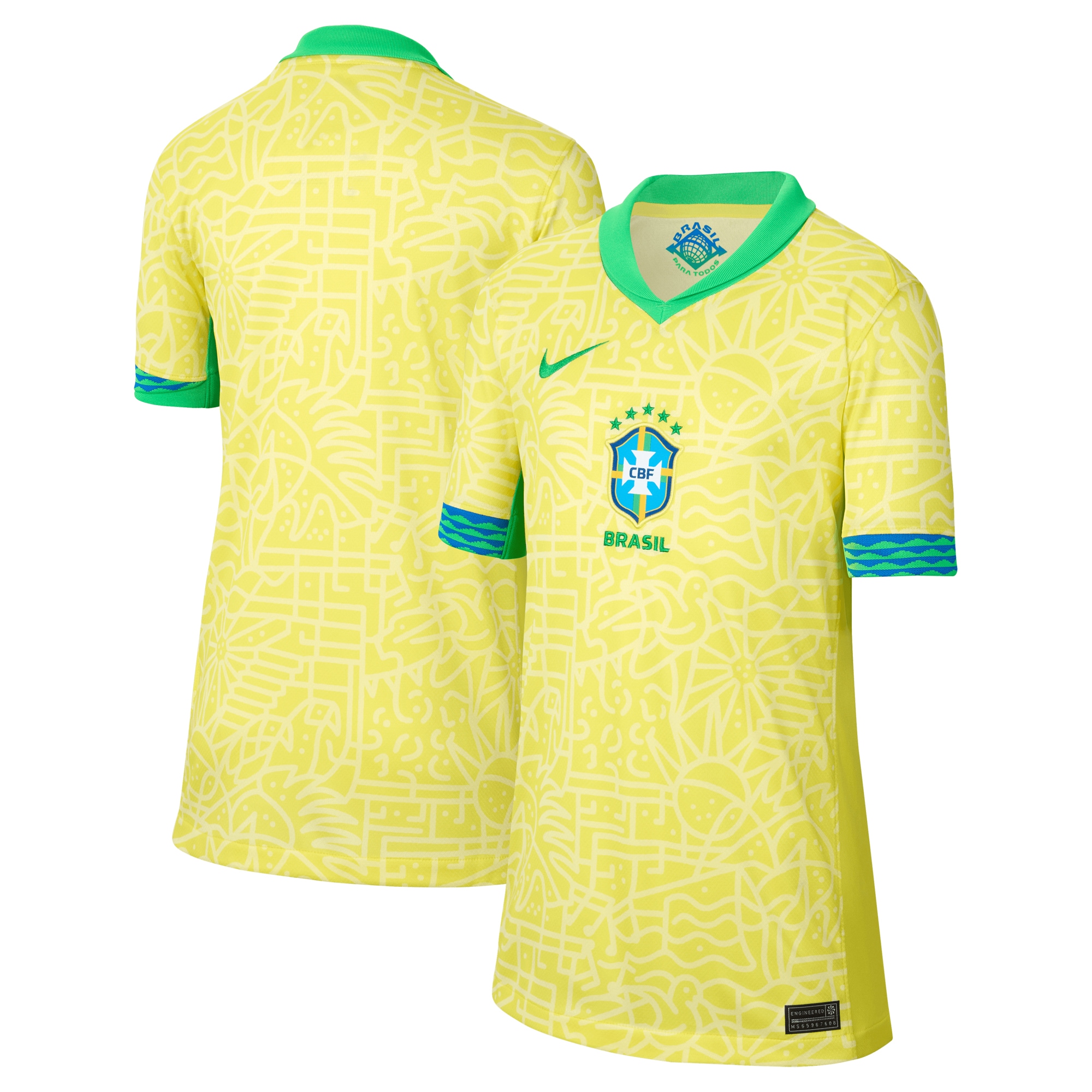 Brazil National Team Youth 2024 Home Stadium Replica Jersey  Yellow