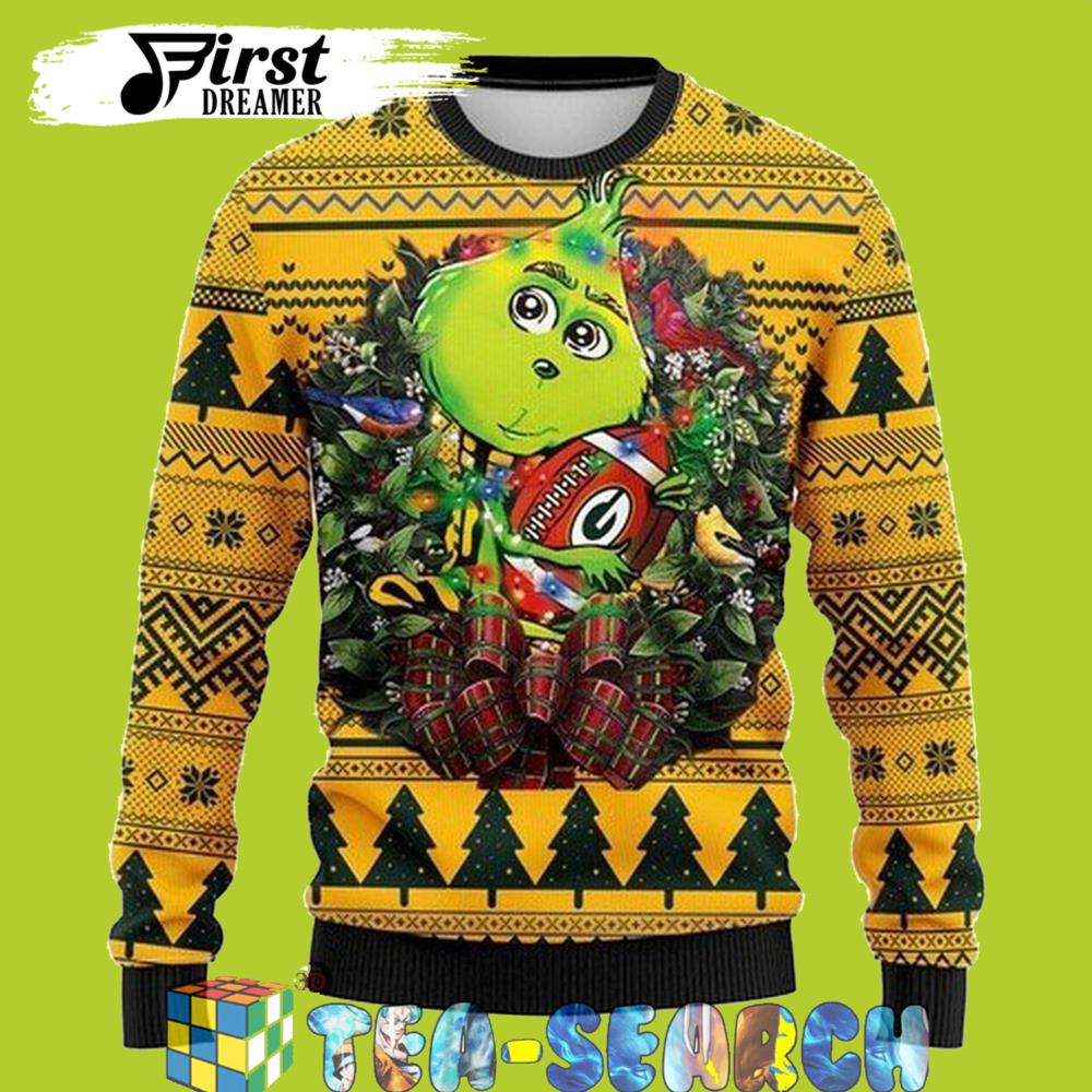 Green Bay Packers Grinch Hug Green Bay Packers Gift For Fan Ugly Wool Sweater Christmas