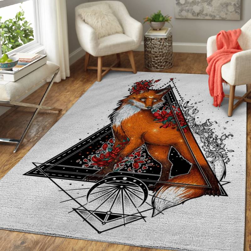 Geometric fox – Half Colored Animals Area Rug Carpet