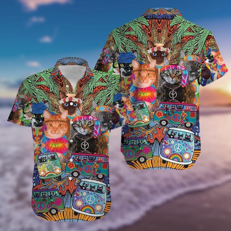 Felacia Colorful Hippie Van And Cat Hawaiian Ha59169