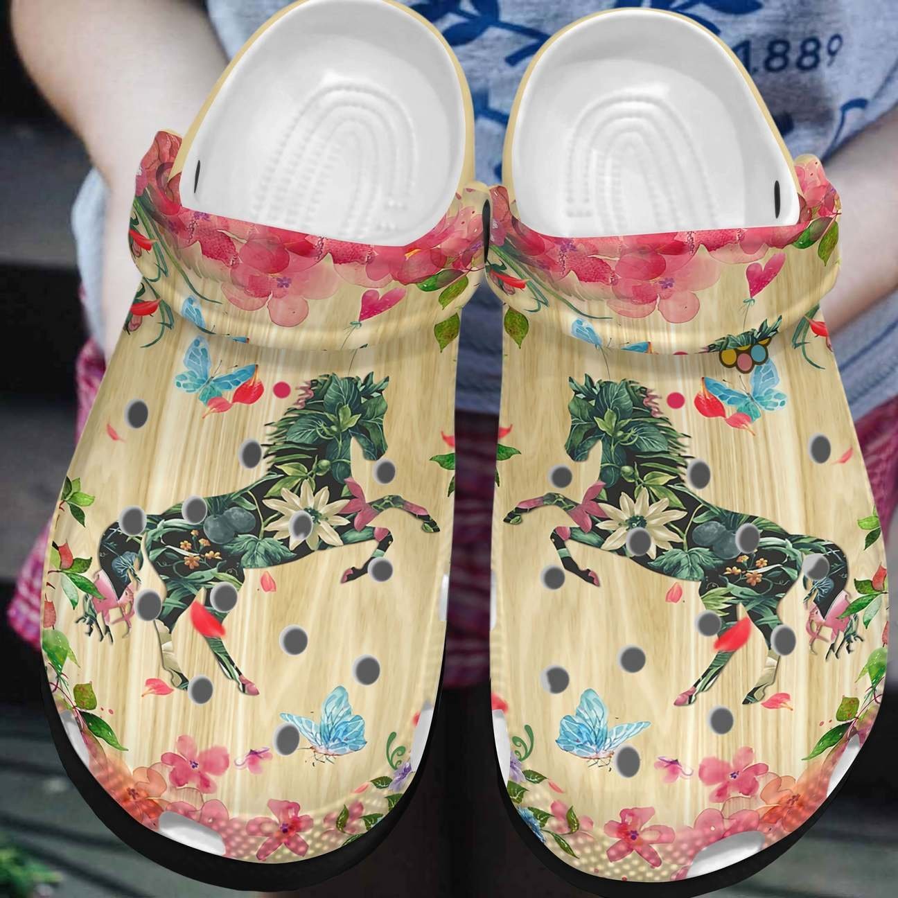 Horse Personalized Clog, Custom Name, Text, Color, Number Fashion Style For Women, Men, Kid, Print 3D Horse And Flowers