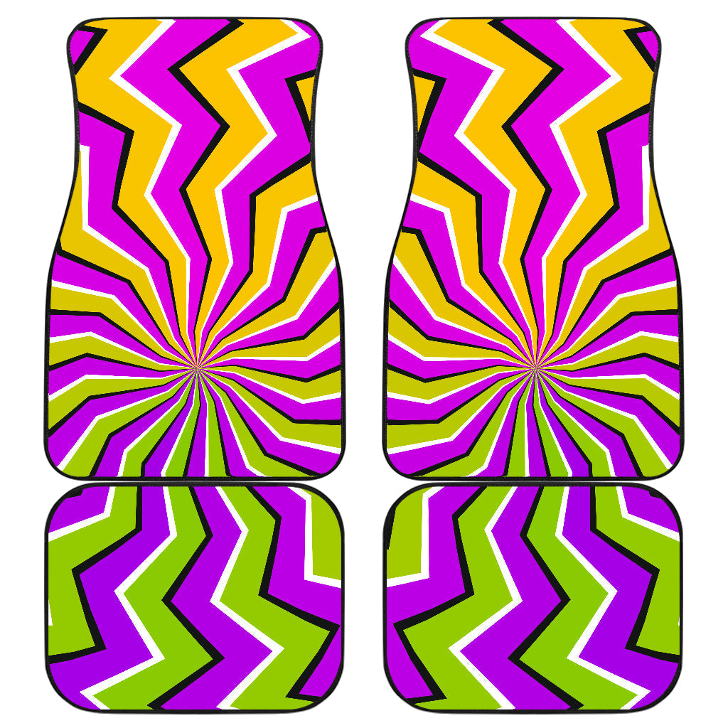 Colorful Dizzy Moving Optical Illusion Front And Back Car Floor Mats, Front Car Mat