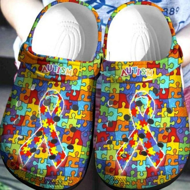 Autism Awareness Day Autism Ribbon Puzzle Piece Crocband Clog Shoes