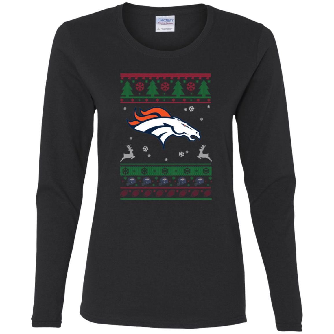 Denver Broncos Logo Football Teams Ugly Christmas Sweater Women Long Sleeve T-Shirt