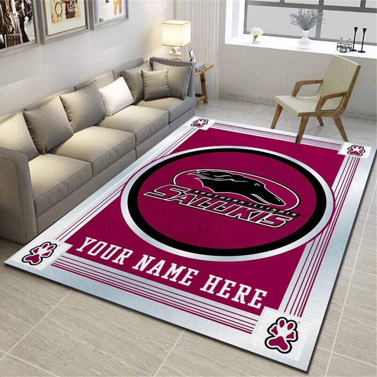 Southern Illinois Salukis Personalized Area Rugs, Team Living Room Bedroom Carpet, Customized Floor Decor