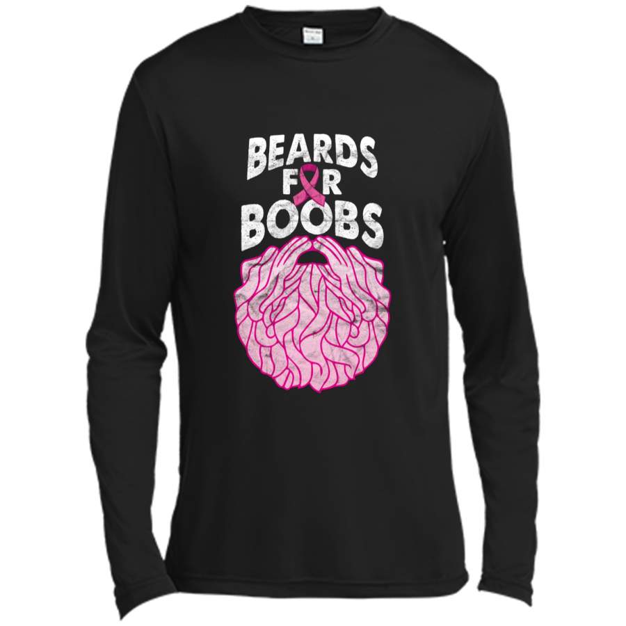 ‘Beards Breast Cancer Shirt’ Breast Cancer Awareness Shirt Long Sleeve Moisture Absorbing Shirt