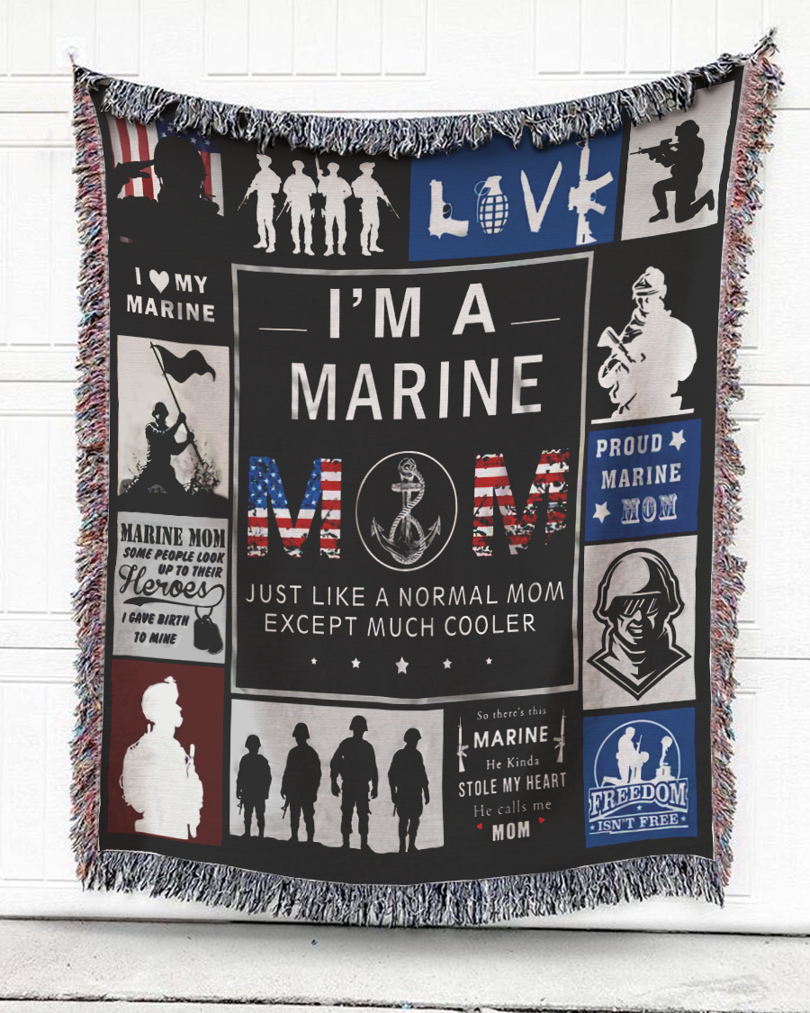 Woven Throw For Mother Birthday Gift, A Marine Mom, Cotton Blanket