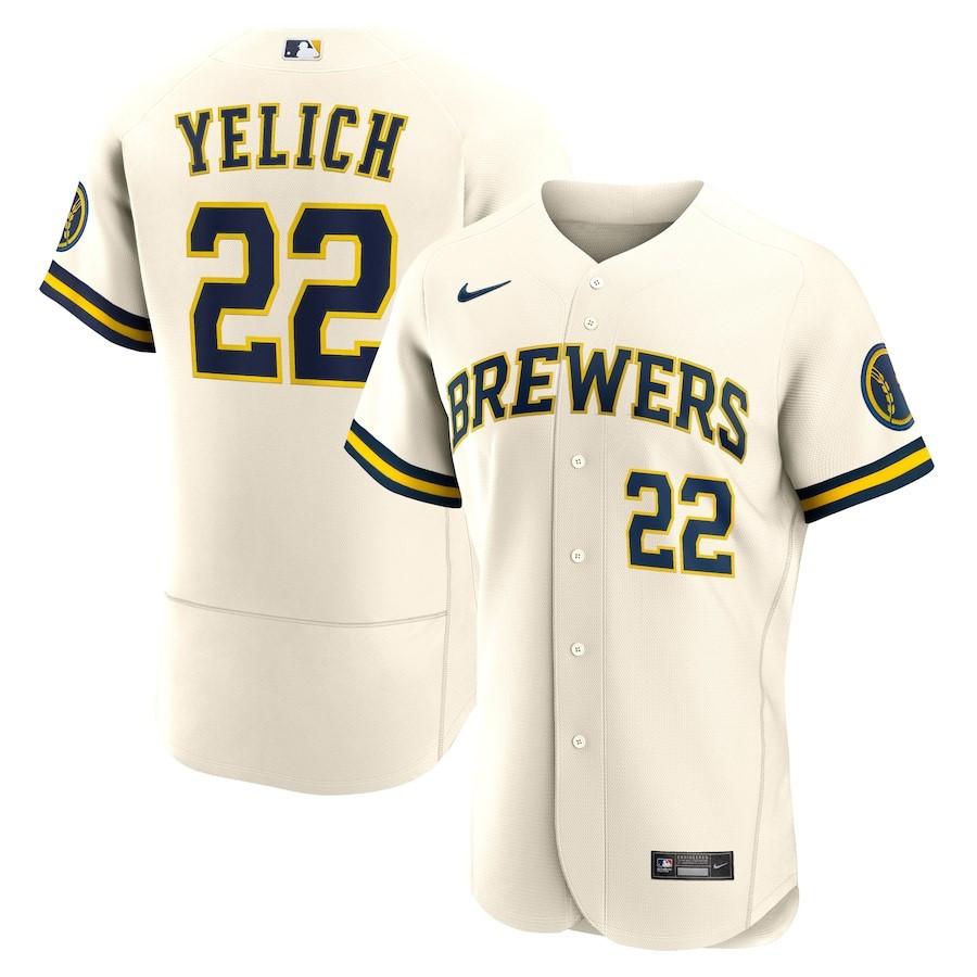 Christian Yelich 22 Milwaukee Brewers Home Wordmark Player Elite Jersey – Cream