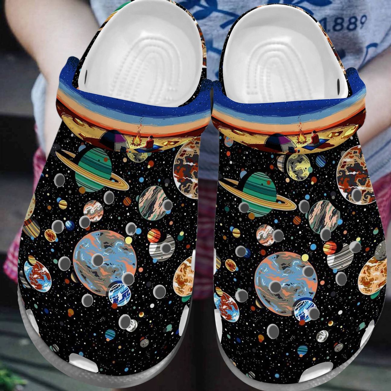 Astronaut Personalize Clog, Custom Name, Text, Fashion Style For Women, Men, Kid, Print 3D Whitesole Camping On Mars