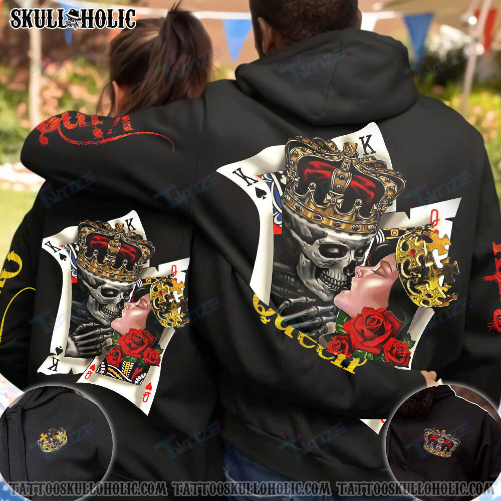 Matching Couple Shirt Skull Couple Kissing King Queen 3D All Over Printed Shirt, Sweatshirt, Hoodie, Bomber Jacket Size S – 5Xl