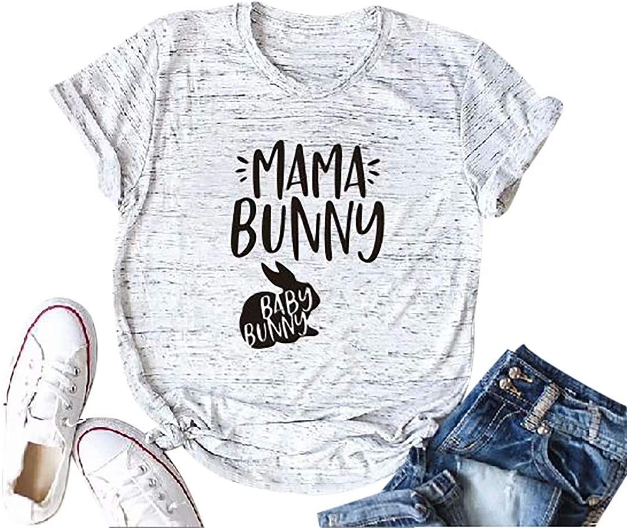 Nanyuaya Easter Bunny Shirt Women Rabbit Print T-Shirt Casual Short Sleeve Heart Graphic Tee Top